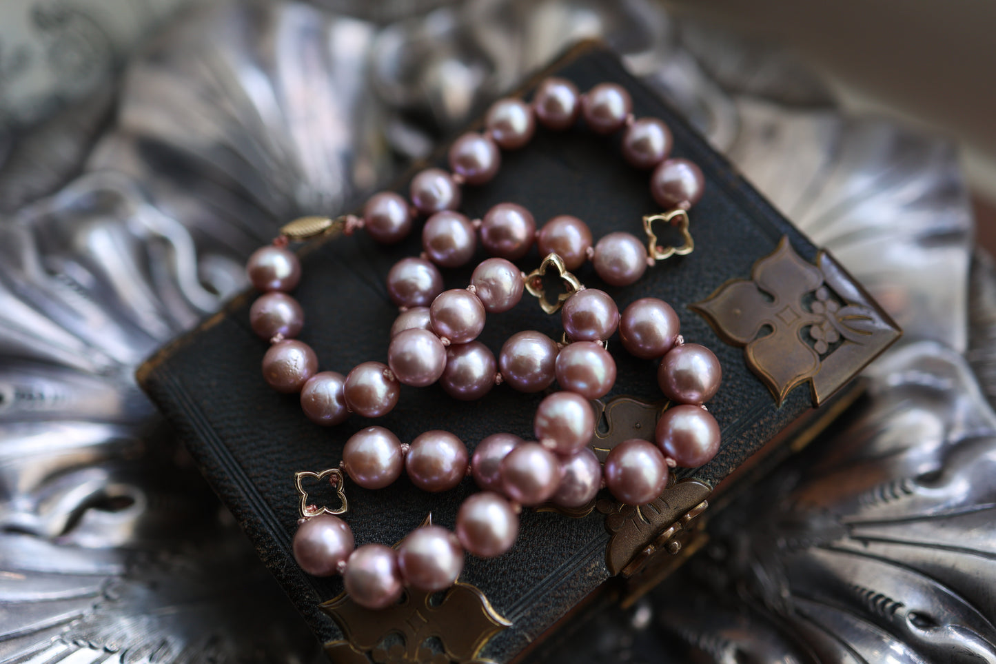 String of High Holy Pearls - Gold & Purple/Pink Pearls