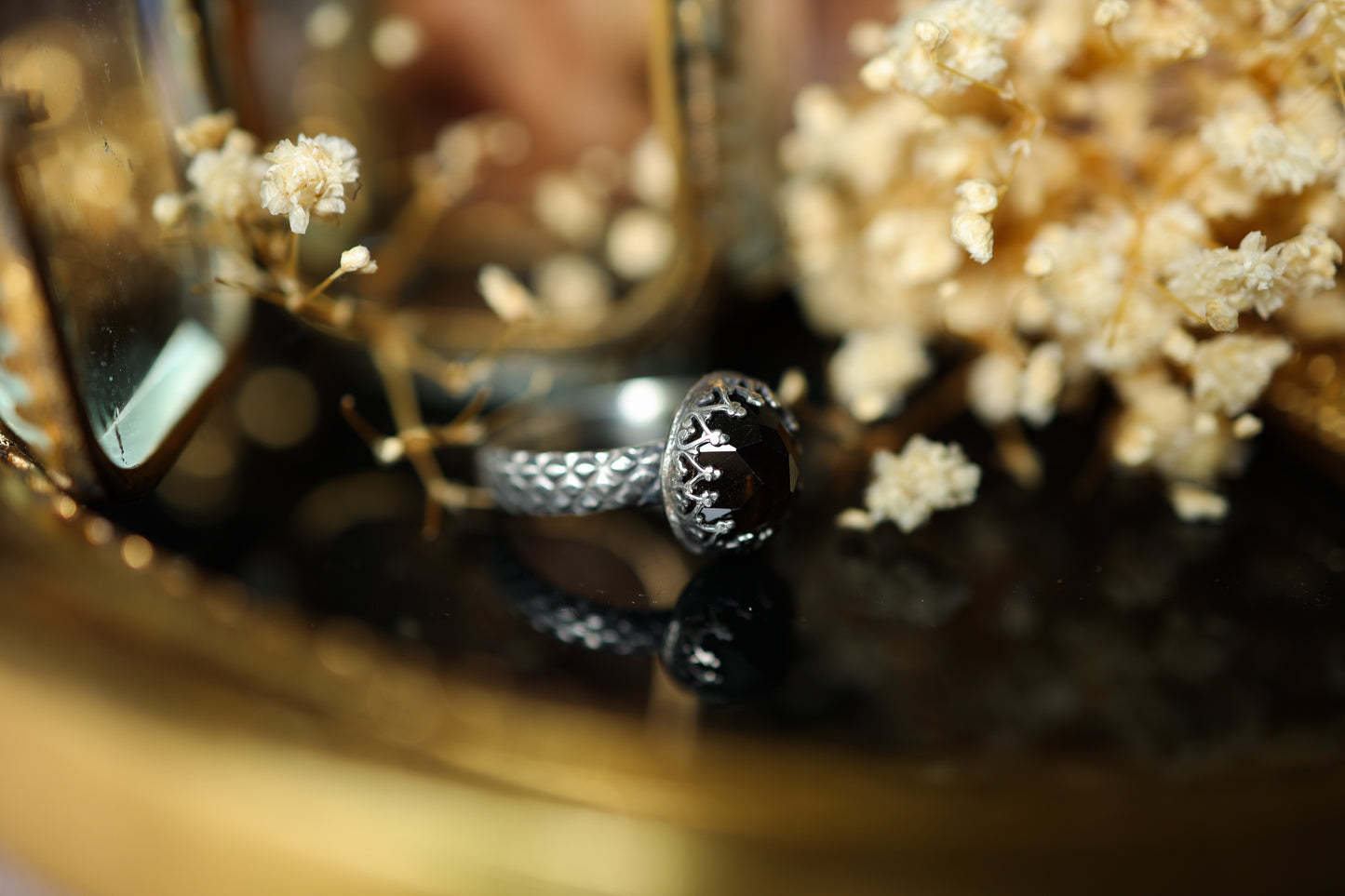 Serpentine Ring (Wide) - Smokey Quartz OOAK