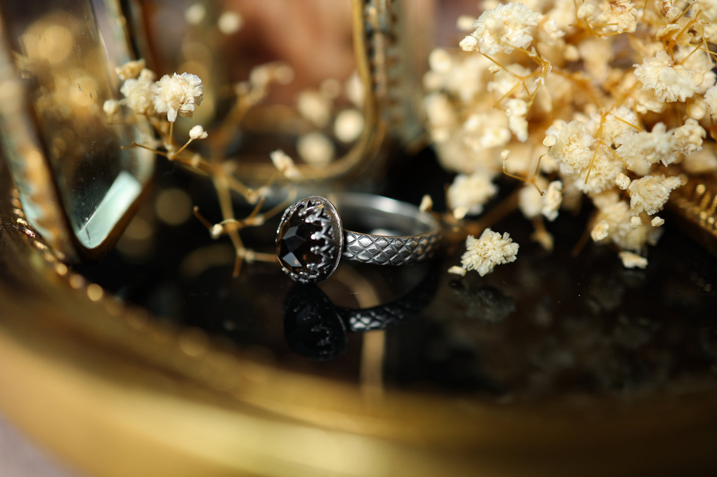 Serpentine Ring (Wide) - Smokey Quartz OOAK