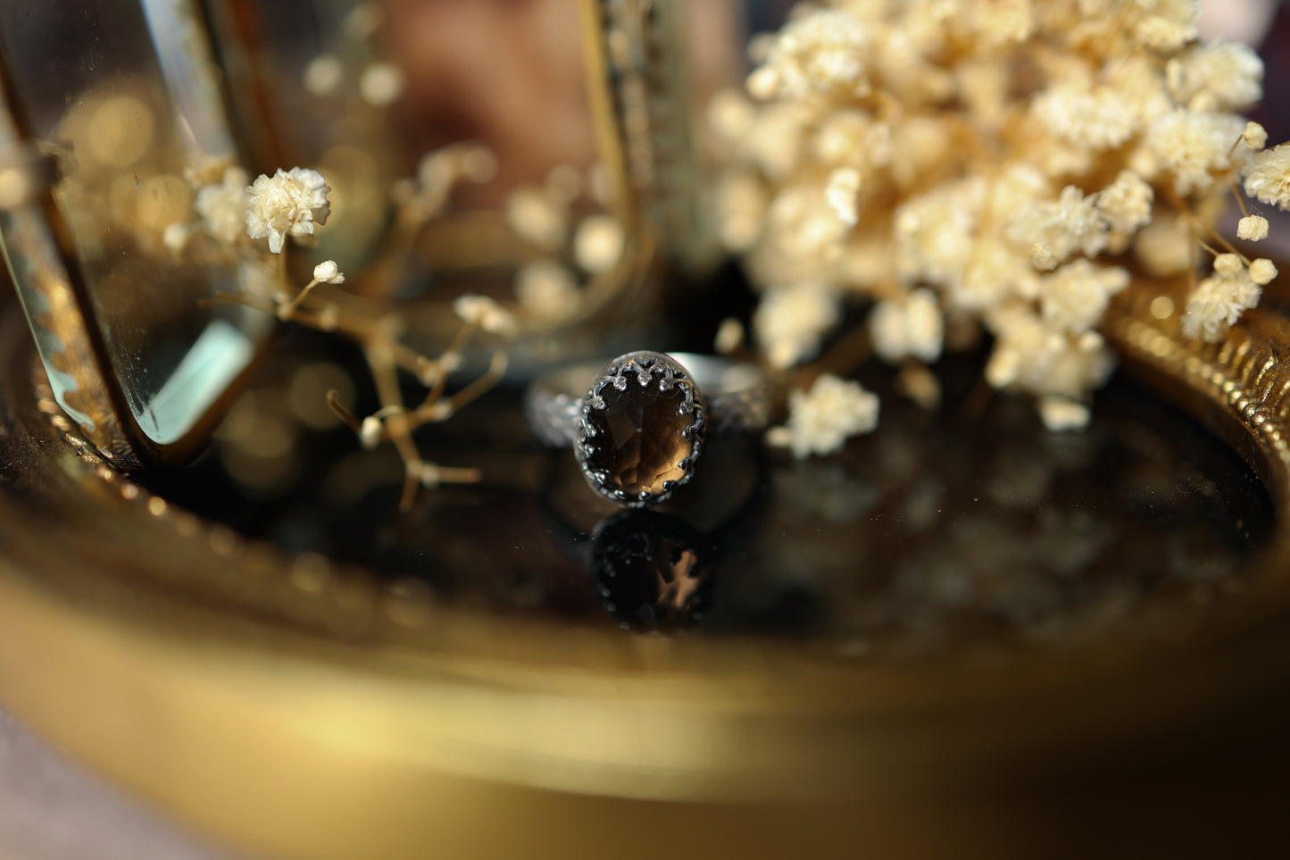 Serpentine Ring (Wide) - Smokey Quartz OOAK