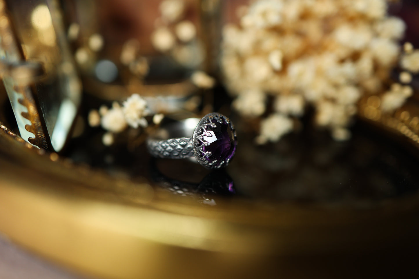 Serpentine Ring (Wide) - Amethyst OOAK
