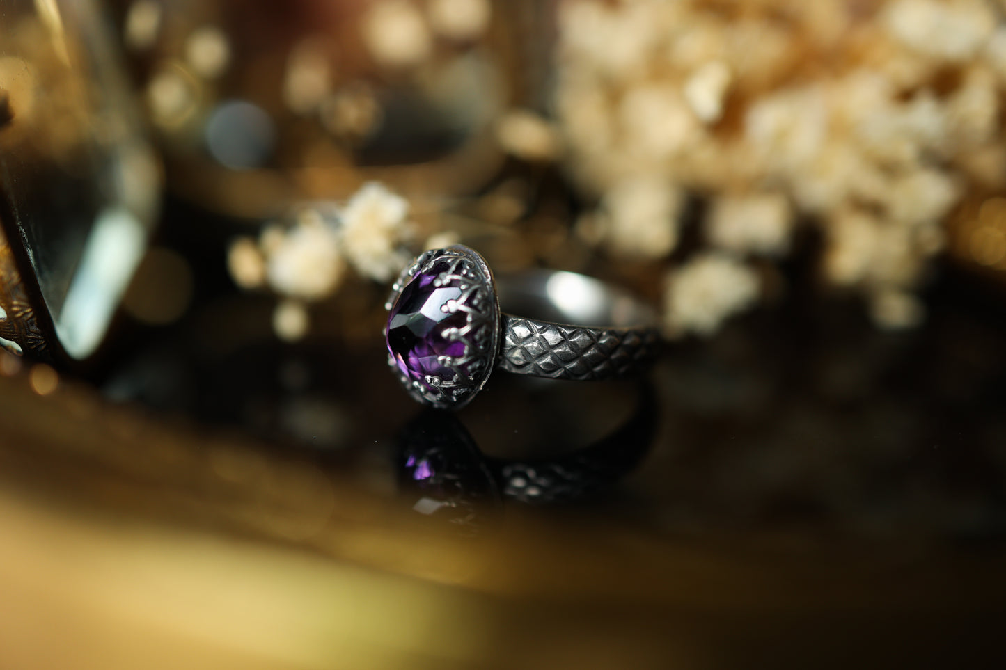 Serpentine Ring (Wide) - Amethyst OOAK