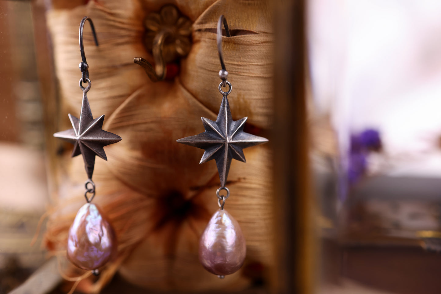 Celestial North Star Earrings - Pearl - Silver