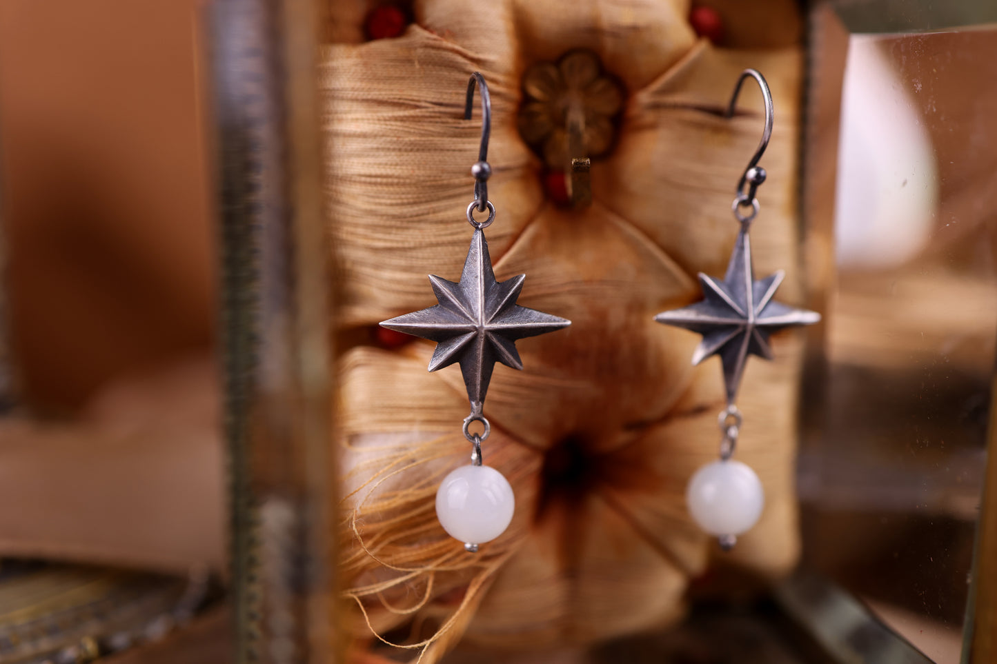 Celestial North Star Earrings - White Moonstone - Silver