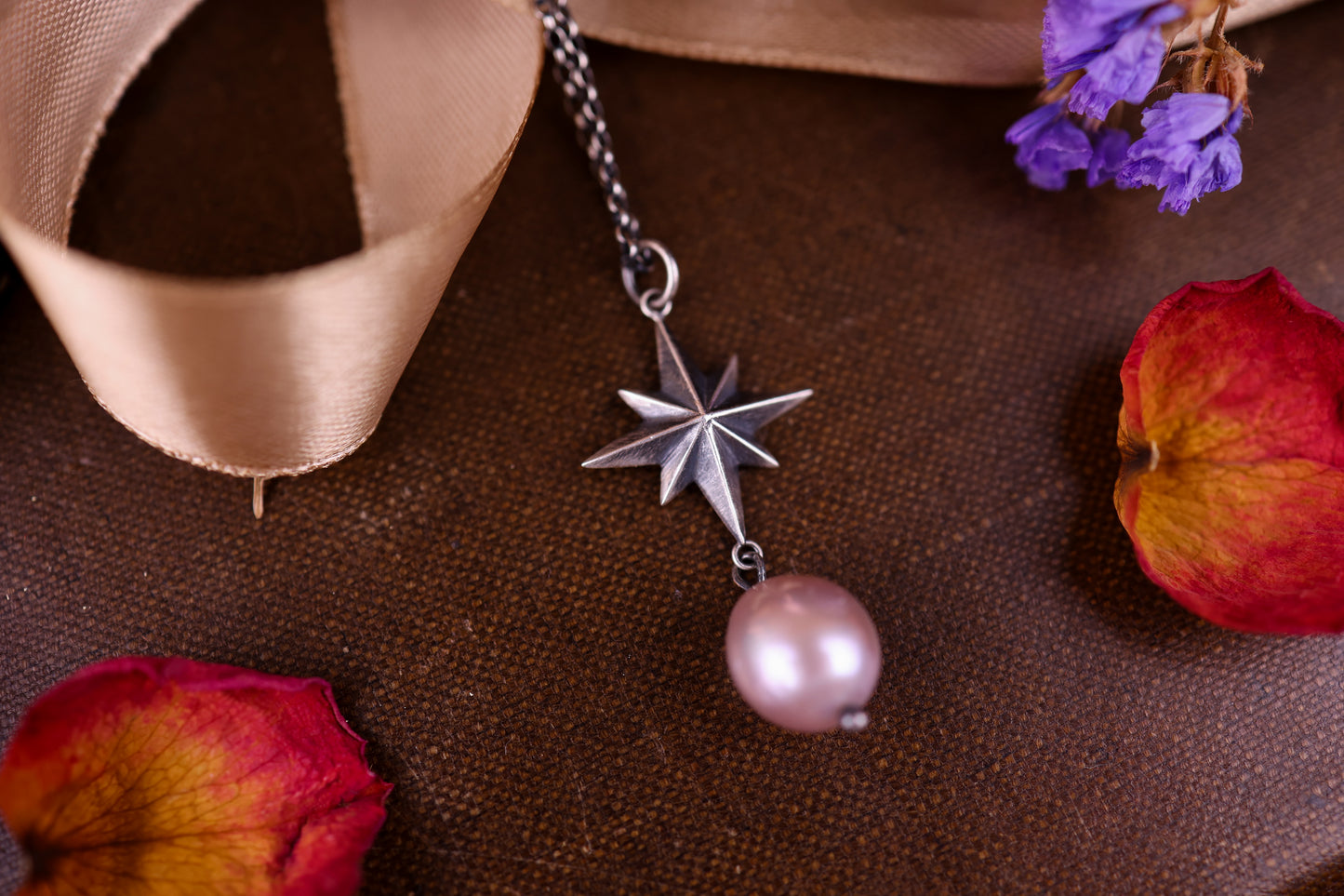 Celestial North Star Pendant - Pearl - Silver