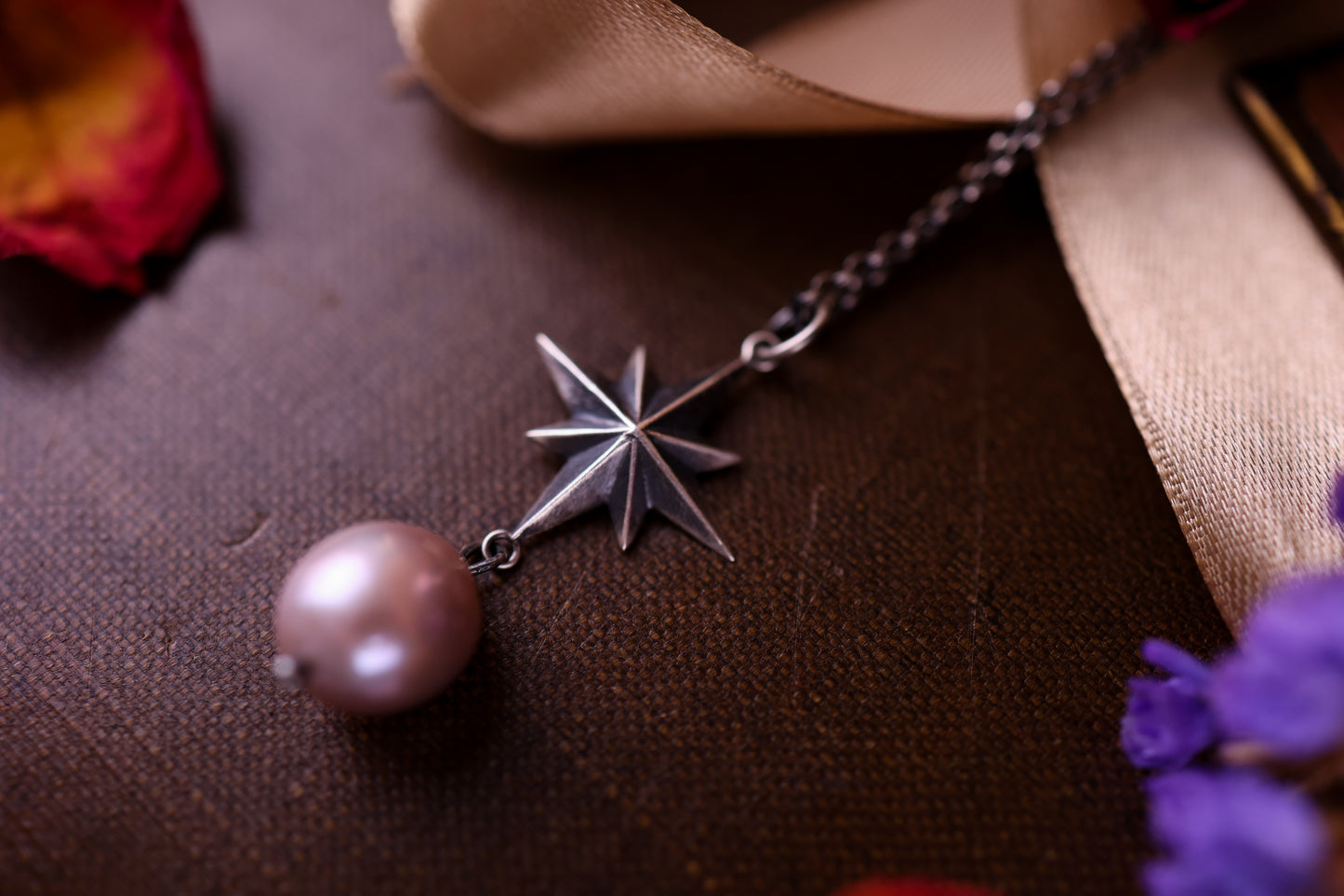 Celestial North Star Pendant - Pearl - Silver