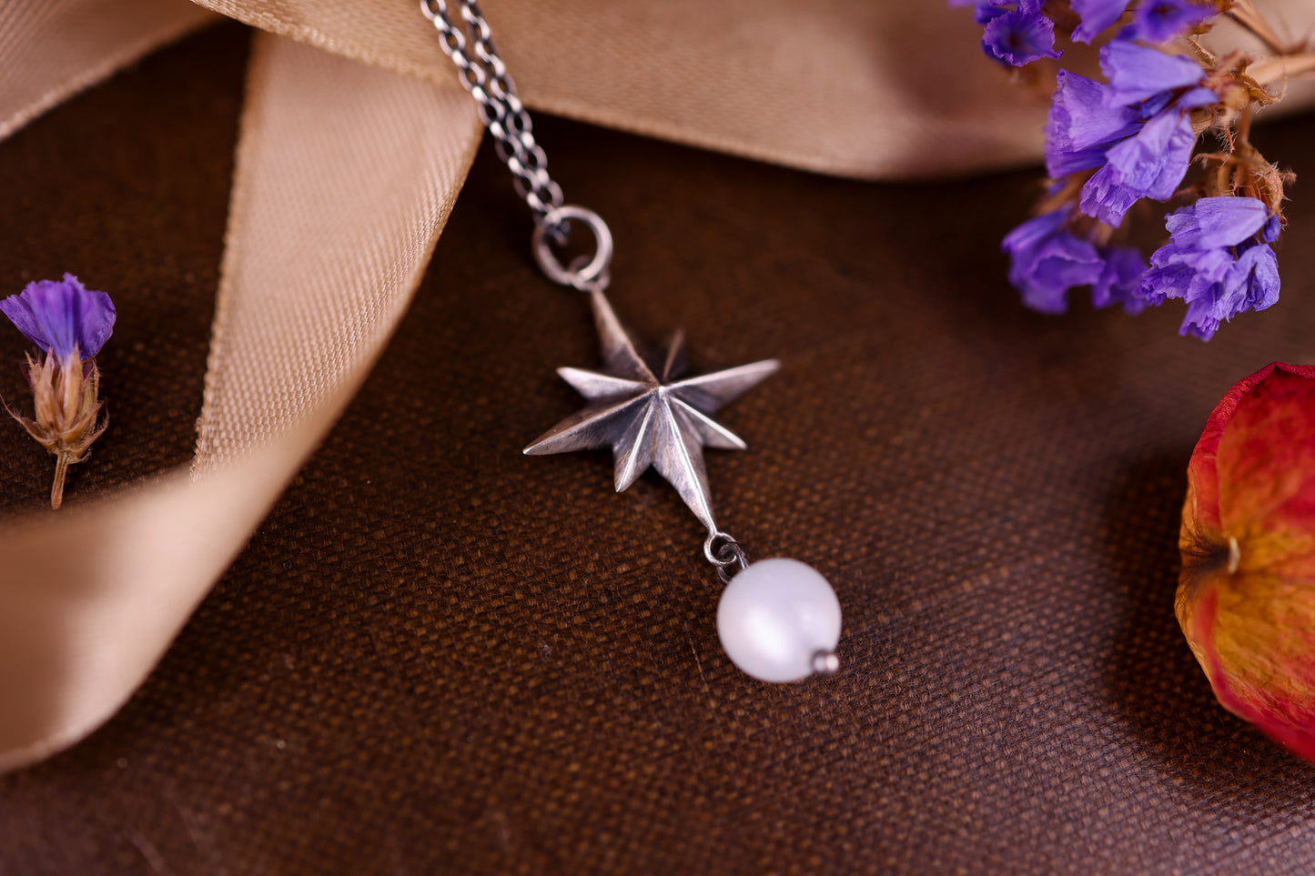 Celestial North Star Pendant - White Moonstone - Silver
