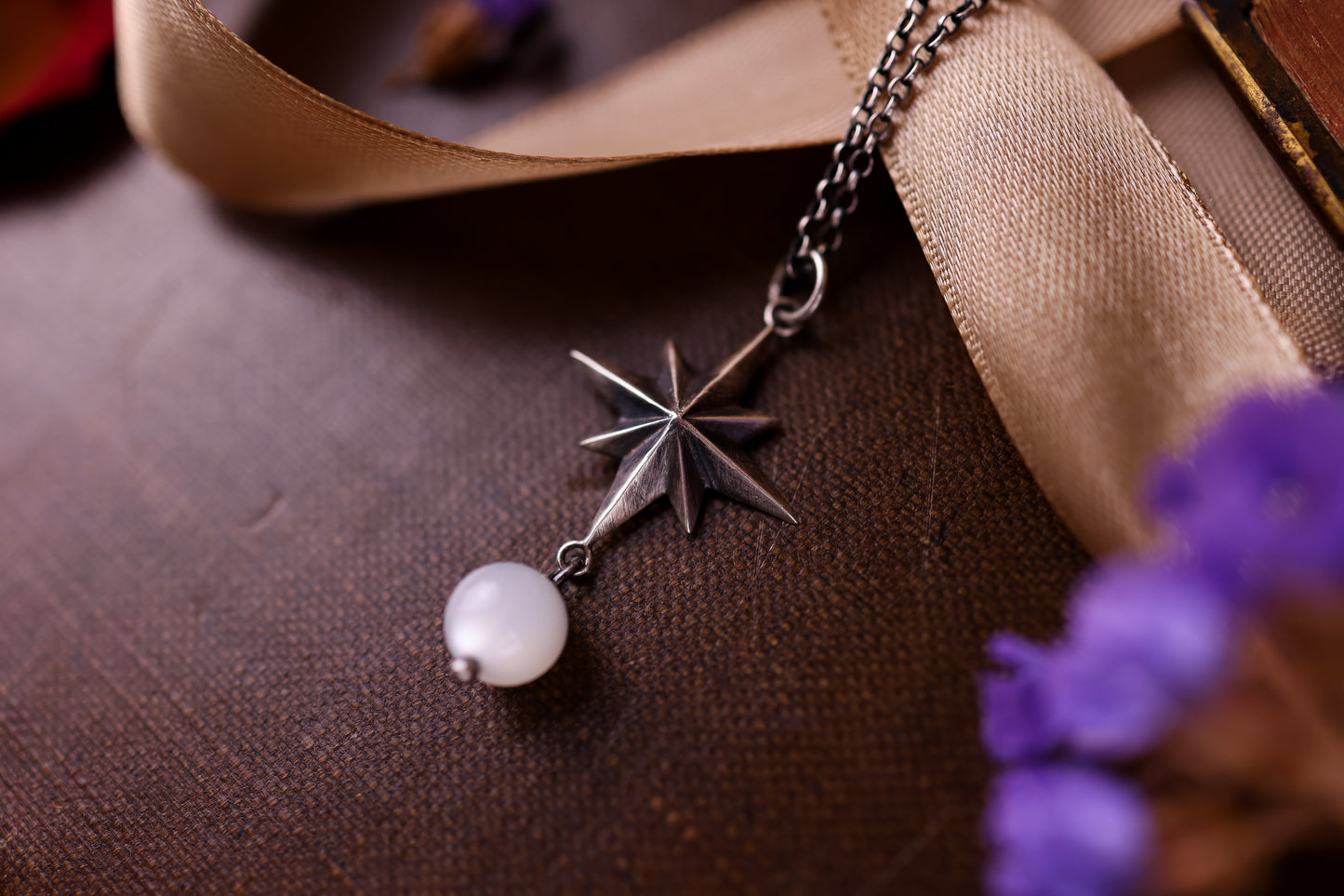 Celestial North Star Pendant - White Moonstone - Silver