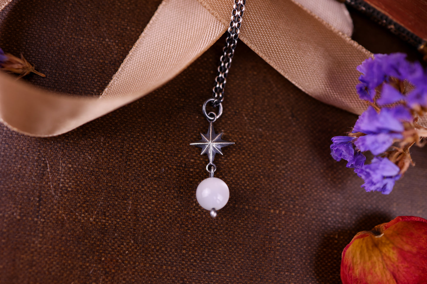 Celestial Star Pendant - White Moonstone - Silver