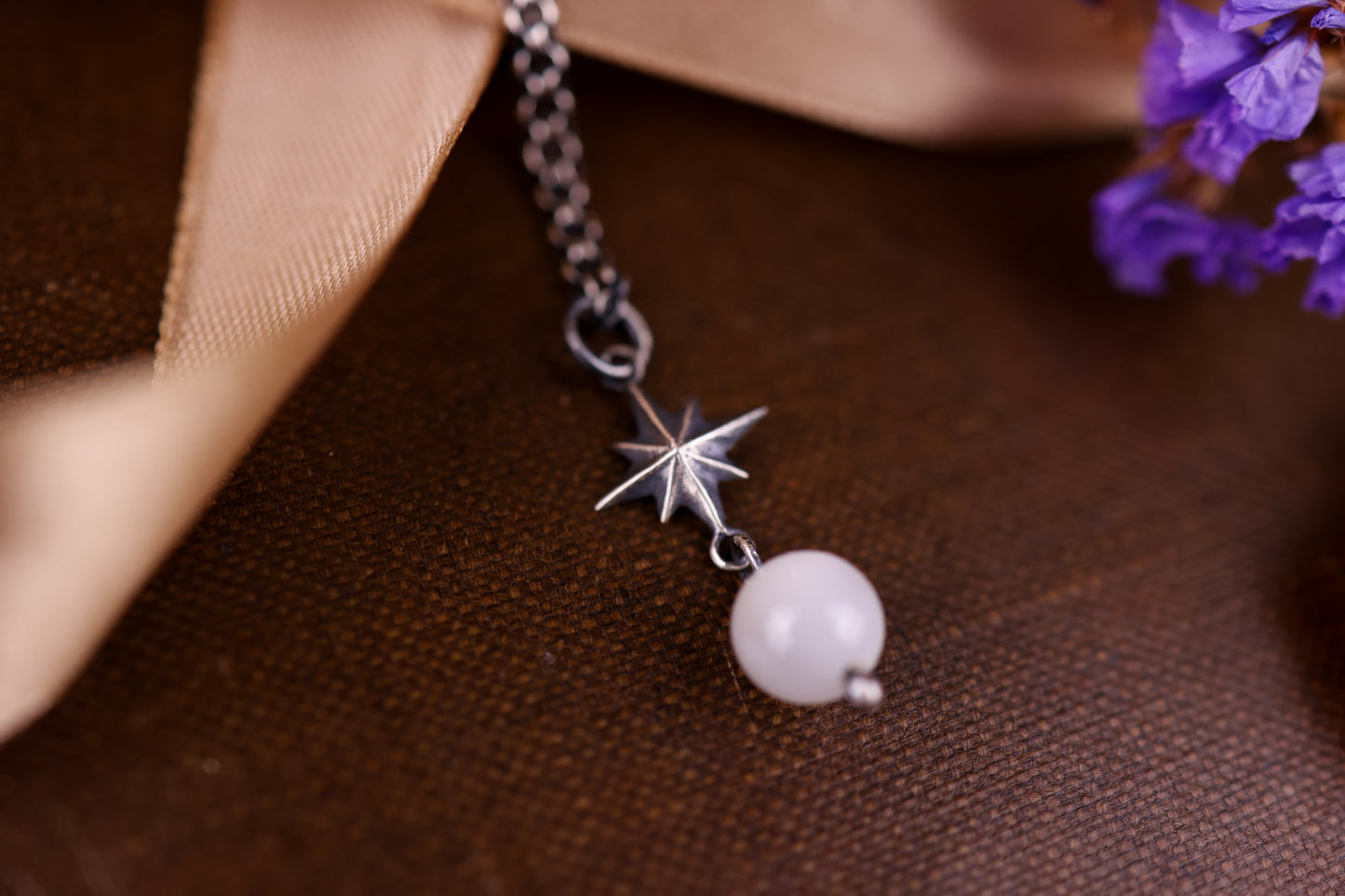 Celestial Star Pendant - White Moonstone - Silver