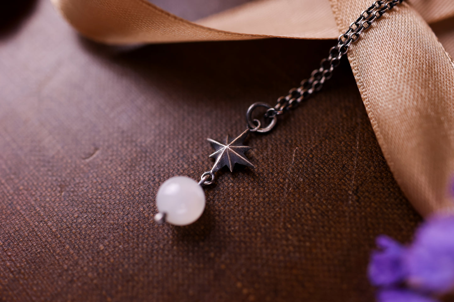 Celestial Star Pendant - White Moonstone - Silver
