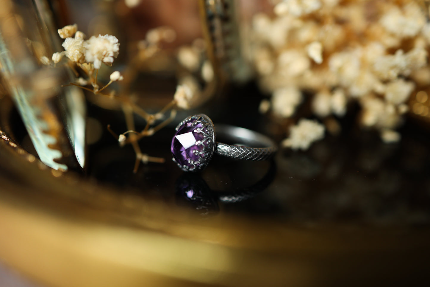 Serpentine Ring (Narrow) - Amethyst OOAK