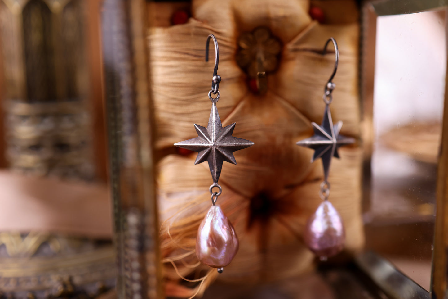 Celestial North Star Earrings - Pearl - Silver