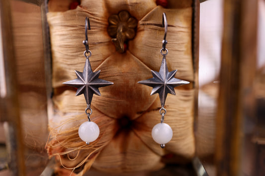 Celestial North Star Earrings - White Moonstone - Silver