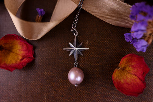 Celestial North Star Pendant - Pearl - Silver