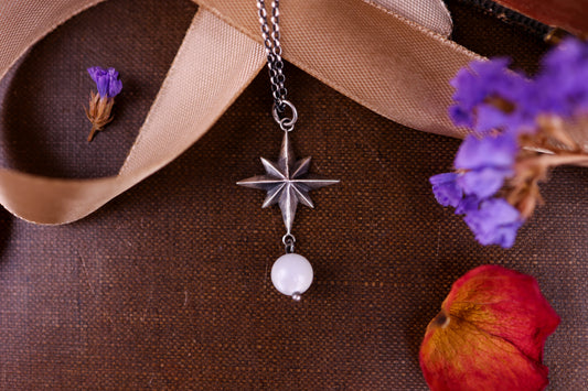 Celestial North Star Pendant - White Moonstone - Silver