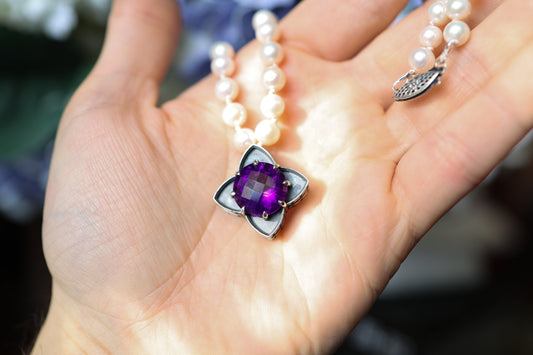 Court of Victoria - One Of A Kind Necklace (OOAK) - Pearl + Amethyst
