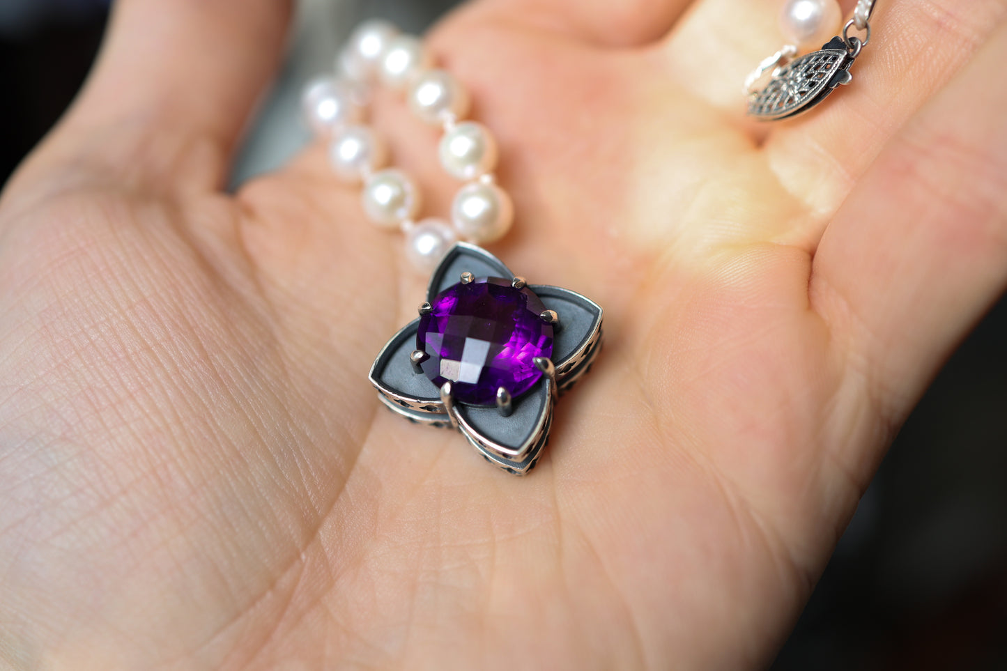 Court of Victoria - One Of A Kind Necklace (OOAK) - Pearl + Amethyst