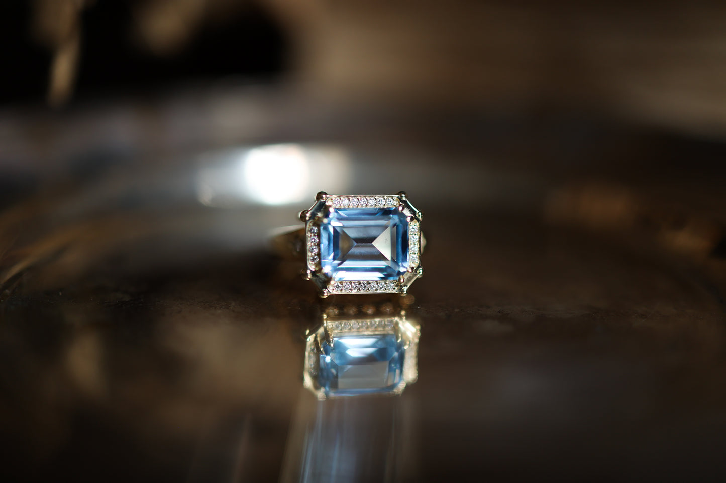 Altar Ring - Gold, Lab Aqua Spinel & Diamond