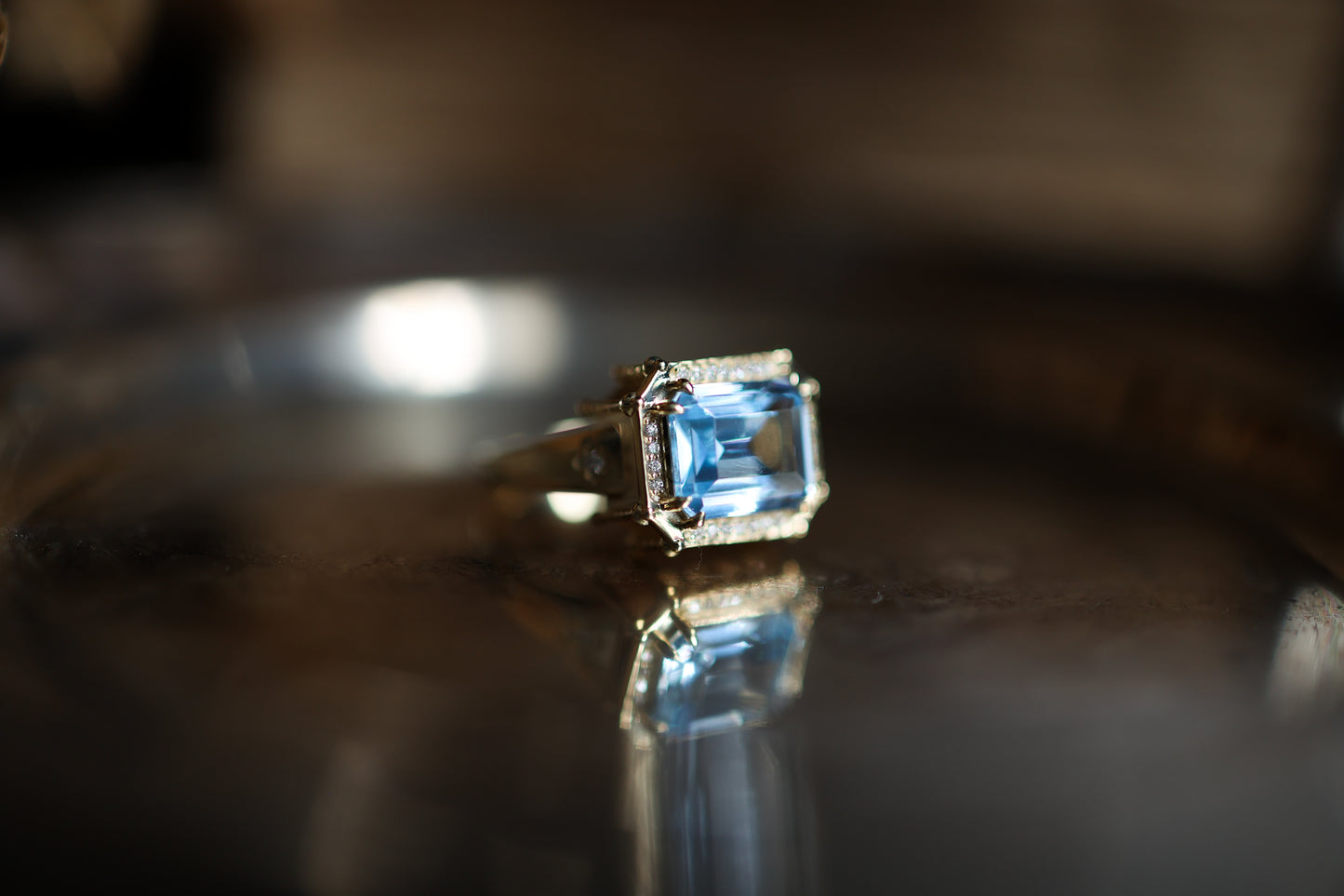 Altar Ring - Gold, Lab Aqua Spinel & Diamond