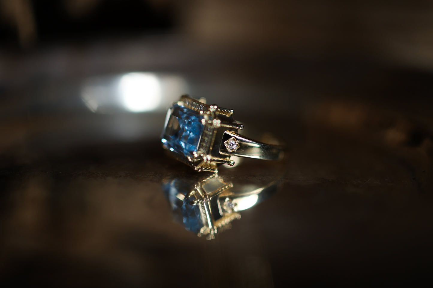Altar Ring - Gold, Lab Aqua Spinel & Diamond
