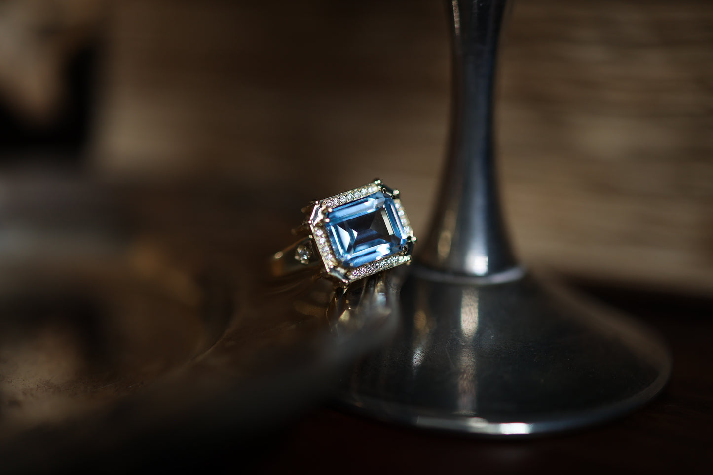 Altar Ring - Gold, Lab Aqua Spinel & Diamond
