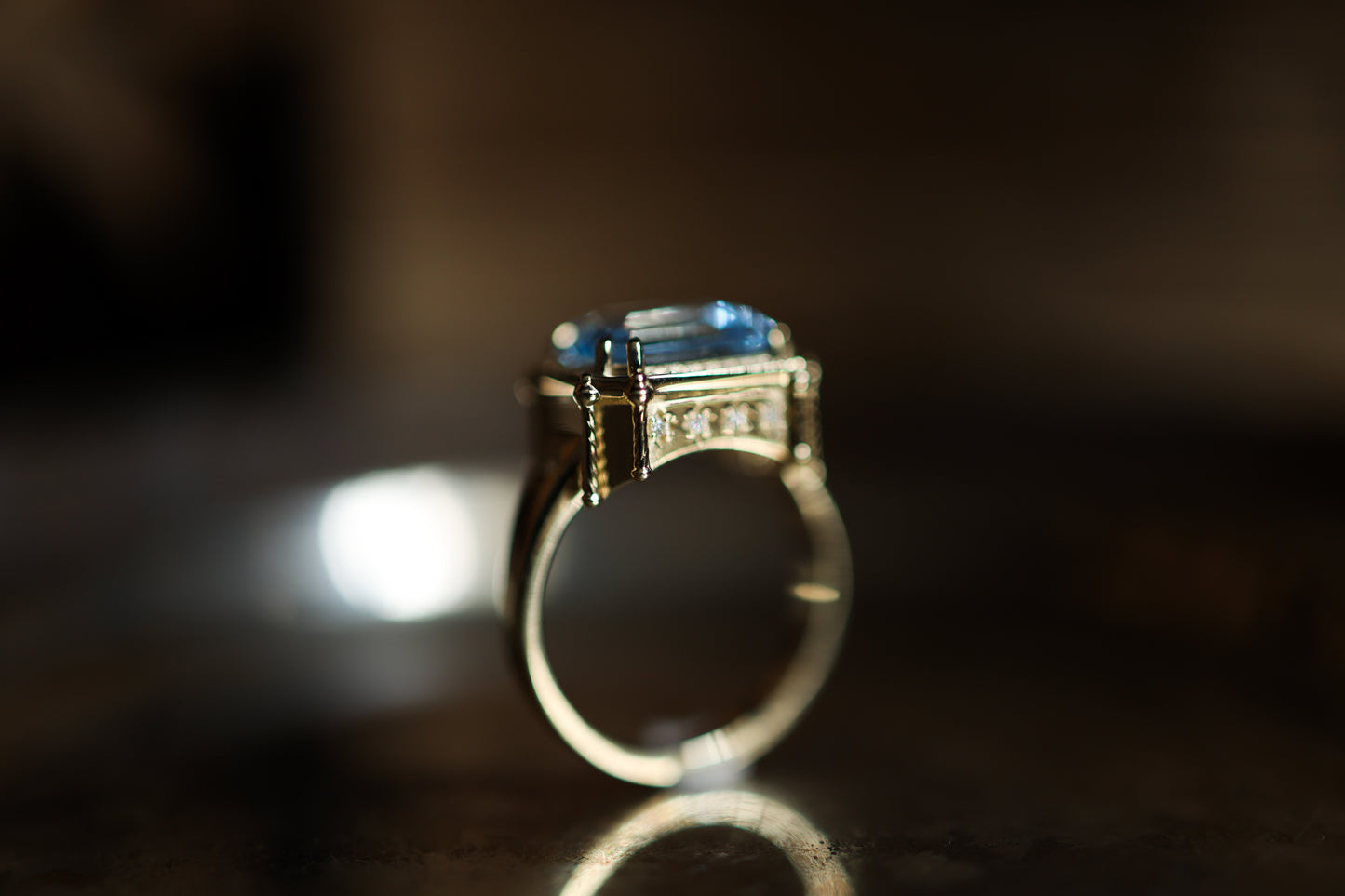 Altar Ring - Gold, Lab Aqua Spinel & Diamond
