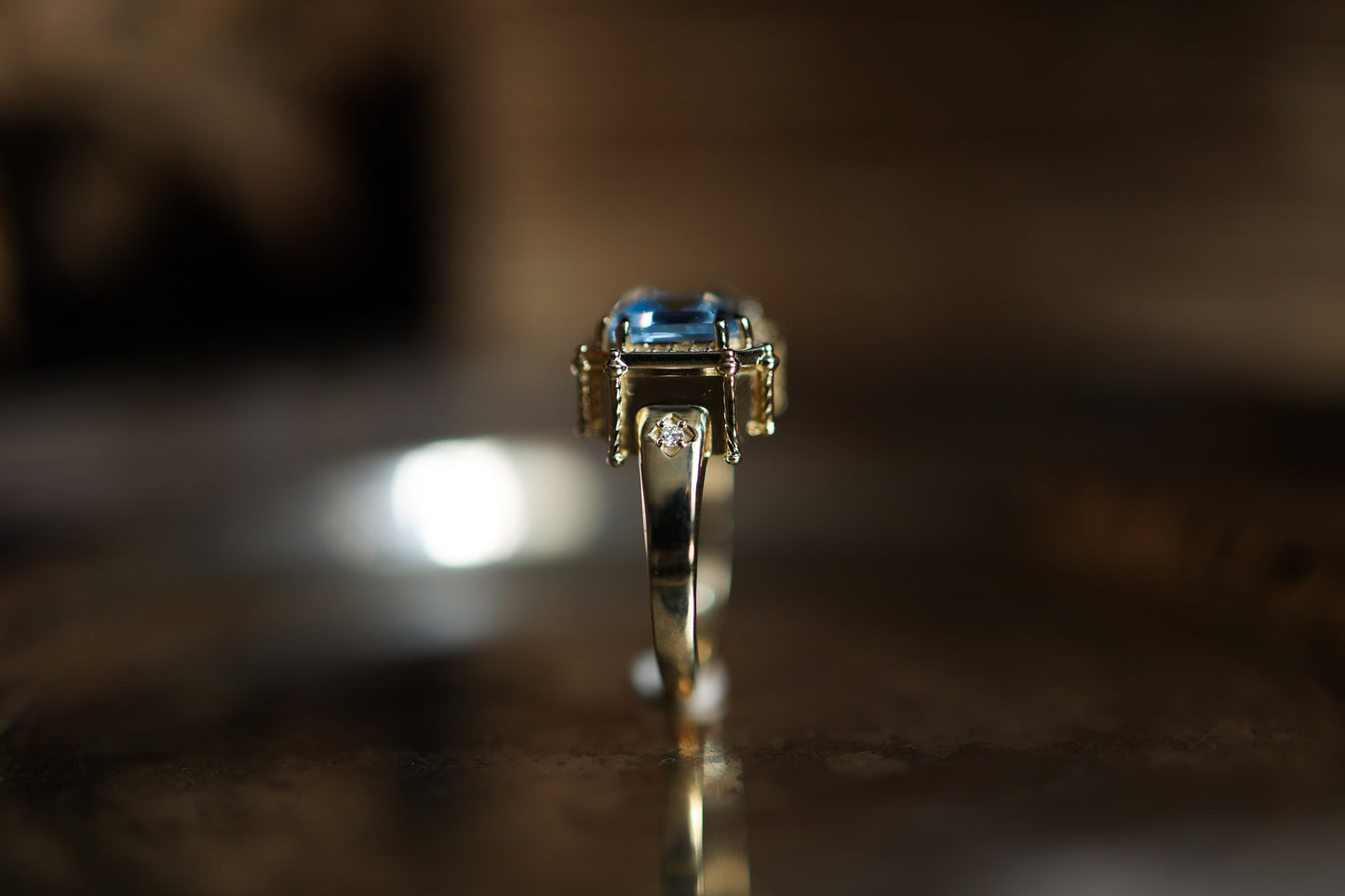 Altar Ring - Gold, Lab Aqua Spinel & Diamond