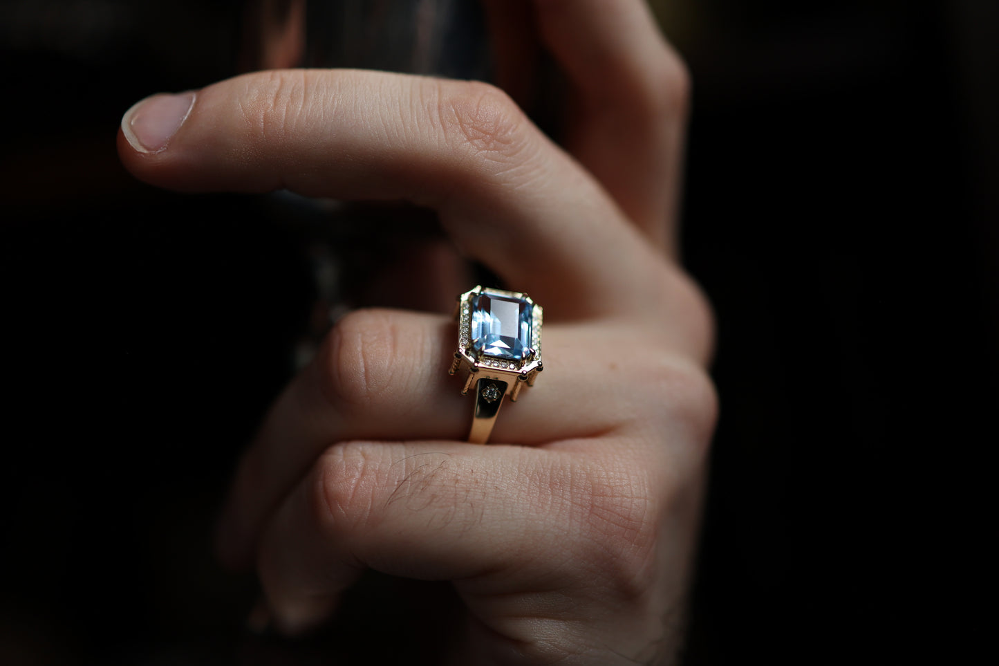 Altar Ring - Gold, Lab Aqua Spinel & Diamond