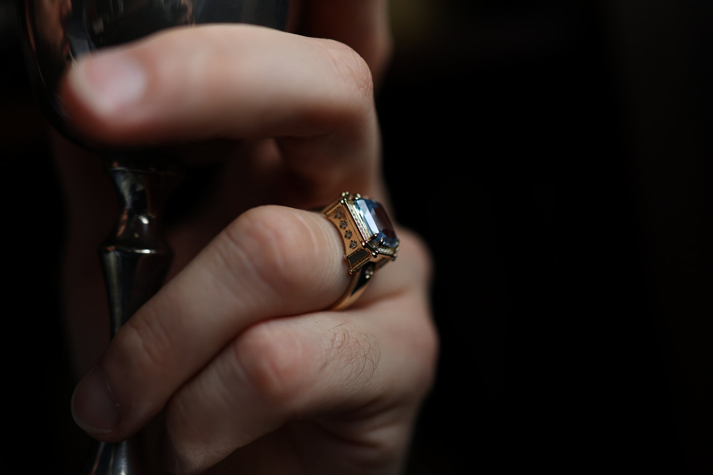 Altar Ring - Gold, Lab Aqua Spinel & Diamond