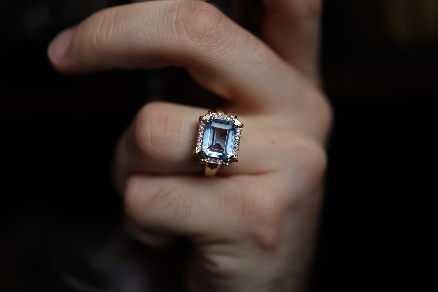 Altar Ring - Gold, Lab Aqua Spinel & Diamond