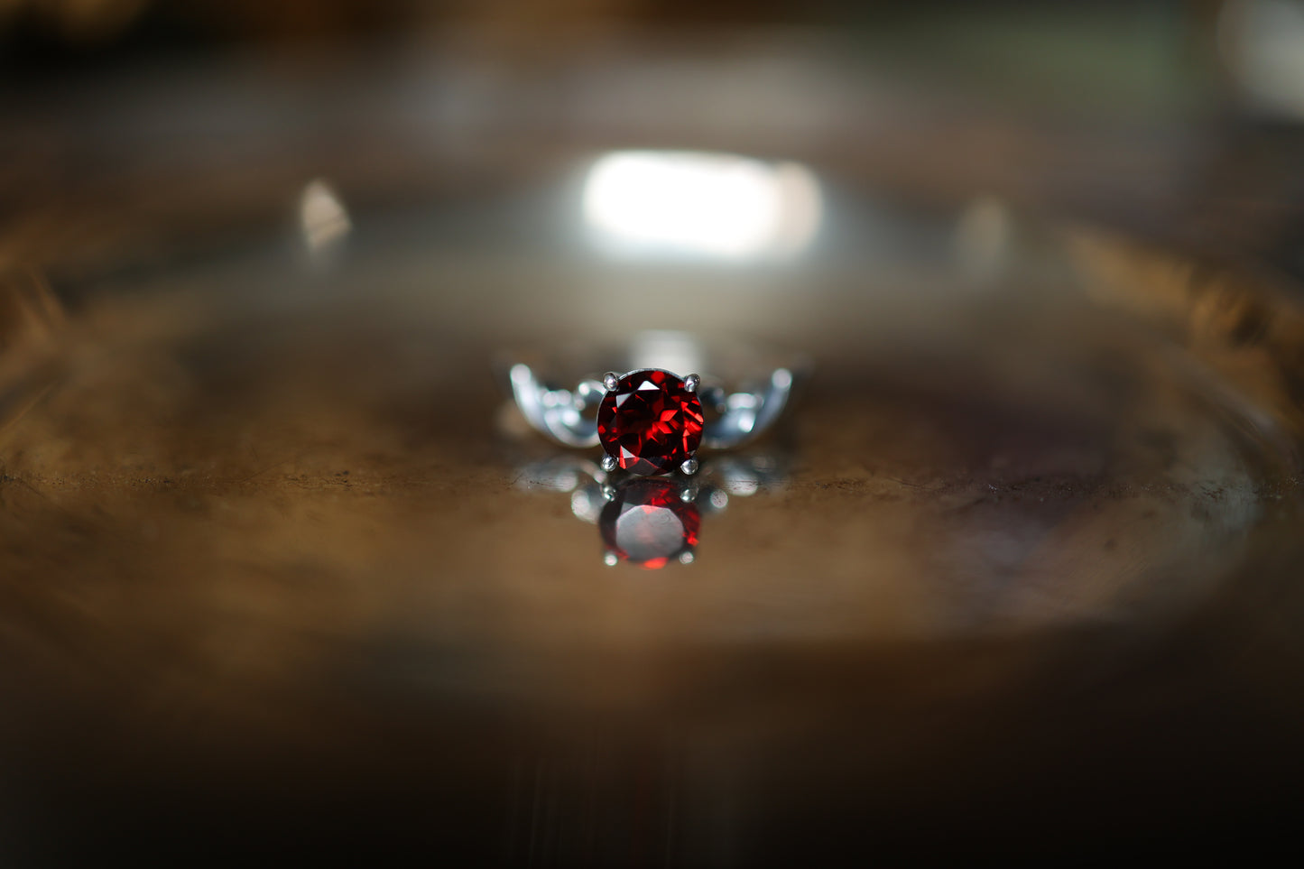 High Scroll Ring - Silver - Garnet
