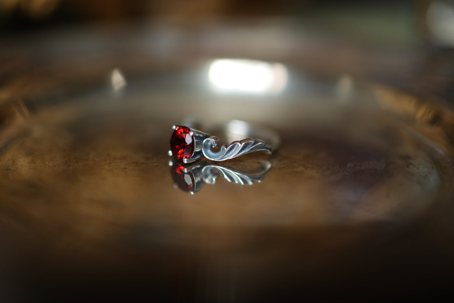 High Scroll Ring - Silver - Garnet