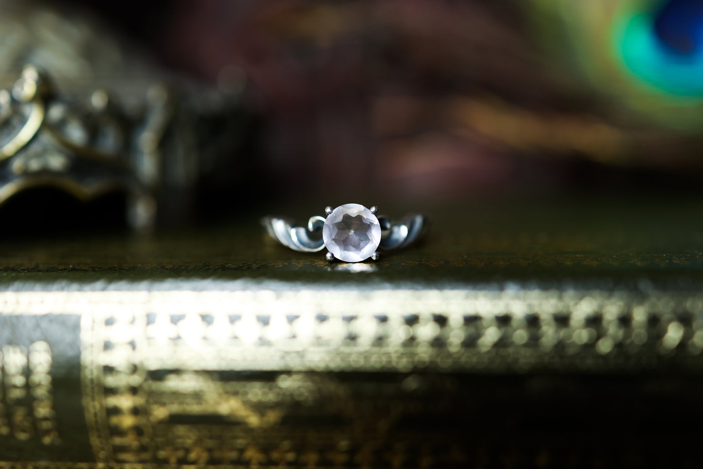 High Scroll Ring - Silver - Rose Quartz