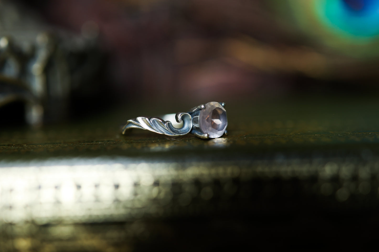 High Scroll Ring - Silver - Rose Quartz
