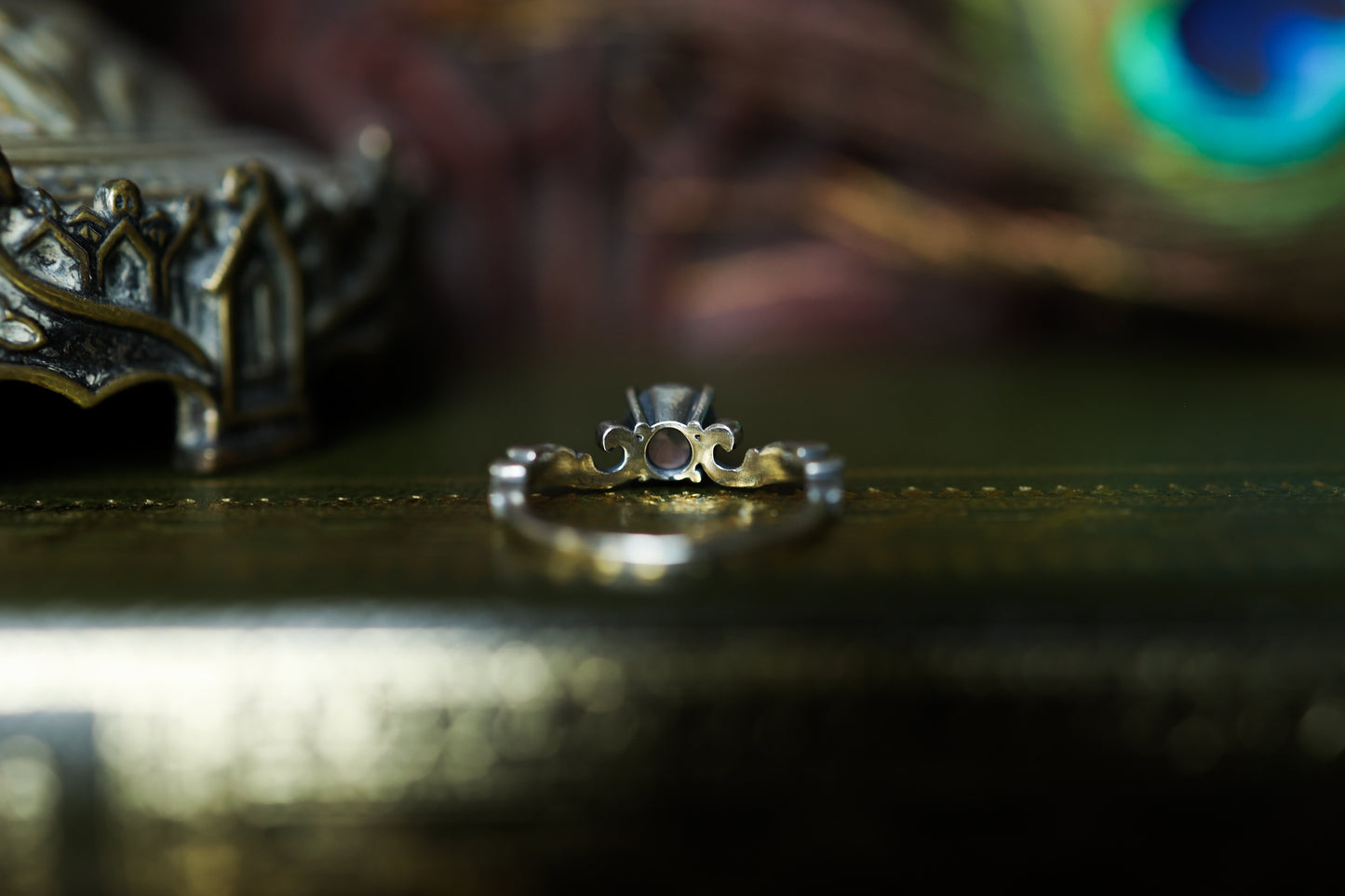 High Scroll Ring - Silver - Rose Quartz