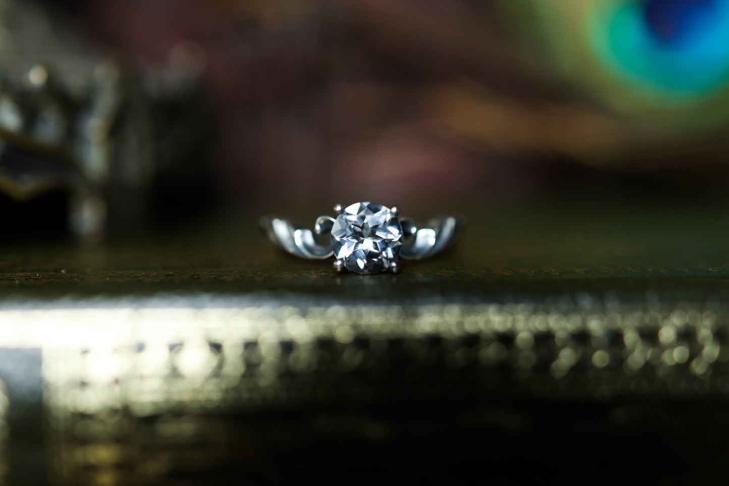 High Scroll Ring - Silver - White Topaz