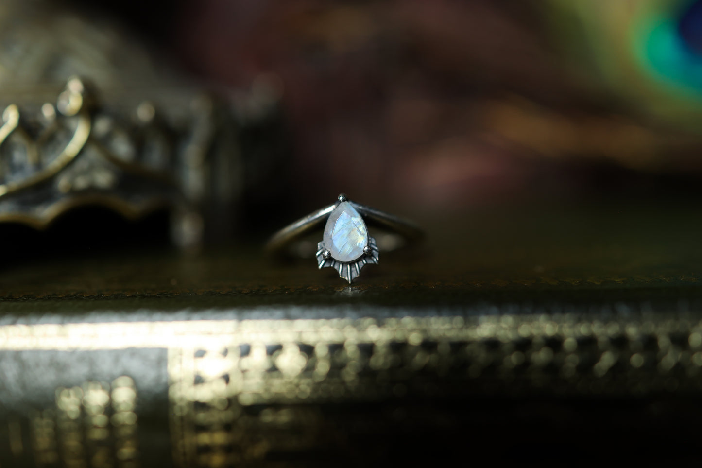 Radiant Rain Ring - Silver - Rainbow Moonstone