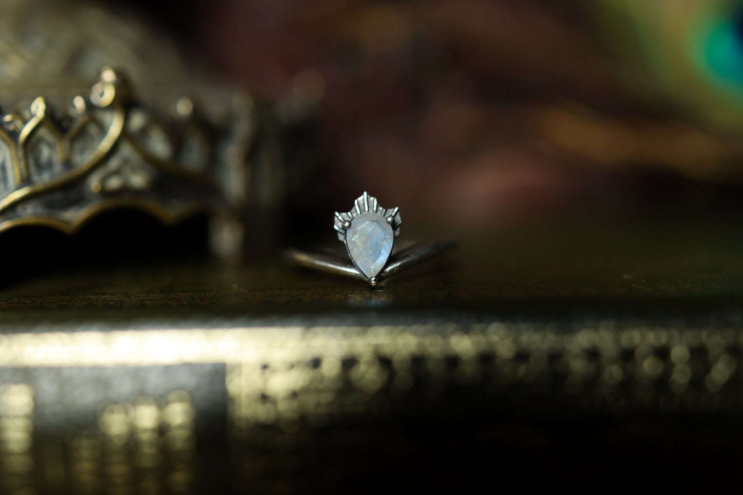 Radiant Rain Ring - Silver - Rainbow Moonstone
