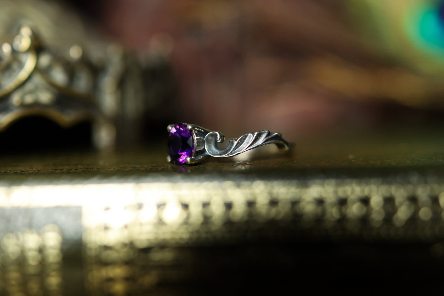 High Scroll Ring - Silver - Amethyst